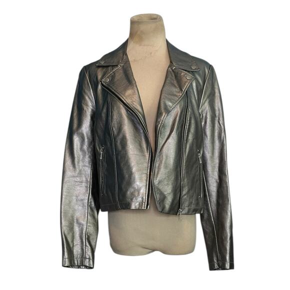 Forever 21 silver vegan leather moto jacket size Medium - Picture 4 of 16